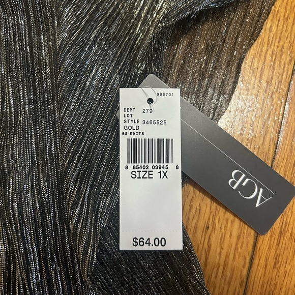 AGB Women's Metallic Silver Party Date Night V Front Popover Top 1X - Picture 5 of 8